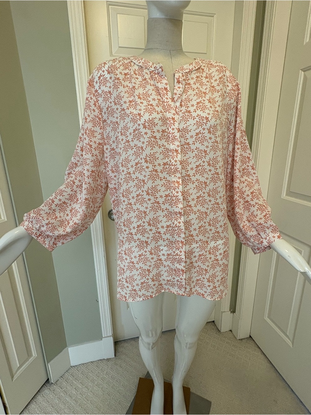 JACHS Girlfriend Orange/White 3/4 Sleeve Blouse. Sz XL Like New